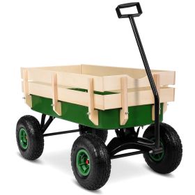 Heavy Duty Steel Wooden Side Support Cargo Wagon with 10" All-Terrain Air Tires, Up to 220lb Load Capacity, for Towing Kids Toys, Gardening Suppl