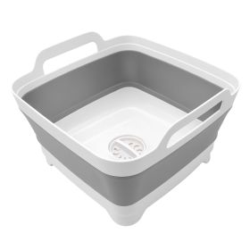 Collapsible Dish Basin, 9L/2.4Gal Portable Wash Basin with Drain Plug, Space Saving Foldable Bucket, Kitchen Sink for Camping, Vegetable Washing,