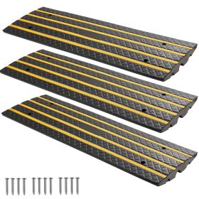 Car Driveway Rubber Curb Ramp, 33069 lbs Load Capacity, 2.6 inch Rise Curbside Bridge Ramp with Yellow Reflective Strips, Suitable for Loading Do