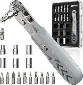 17in1 Right Angle Ratcheting Screwdriver Set, [Bearing Steel] 36-Tooth Mini Ratchet Wrench, Men Gifts, Low Profile Ratchet Screwdriver