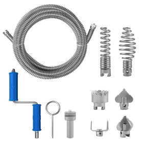 Powerful 12MM 7-Piece Pipe Drain Snake Auger Kit with Heavy-Duty Cutter Heads | All-in-One Clog Remover Tool Set for Sink, Tub & Shower Drain Cle