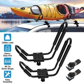 1 Pair Universal J-Bar Kayak Carrier 220LBS Load Heavy Duty Canoe Car Top Mount Carrier Roof Rack With 2Pcs Tie Down Straps (Option: Black)